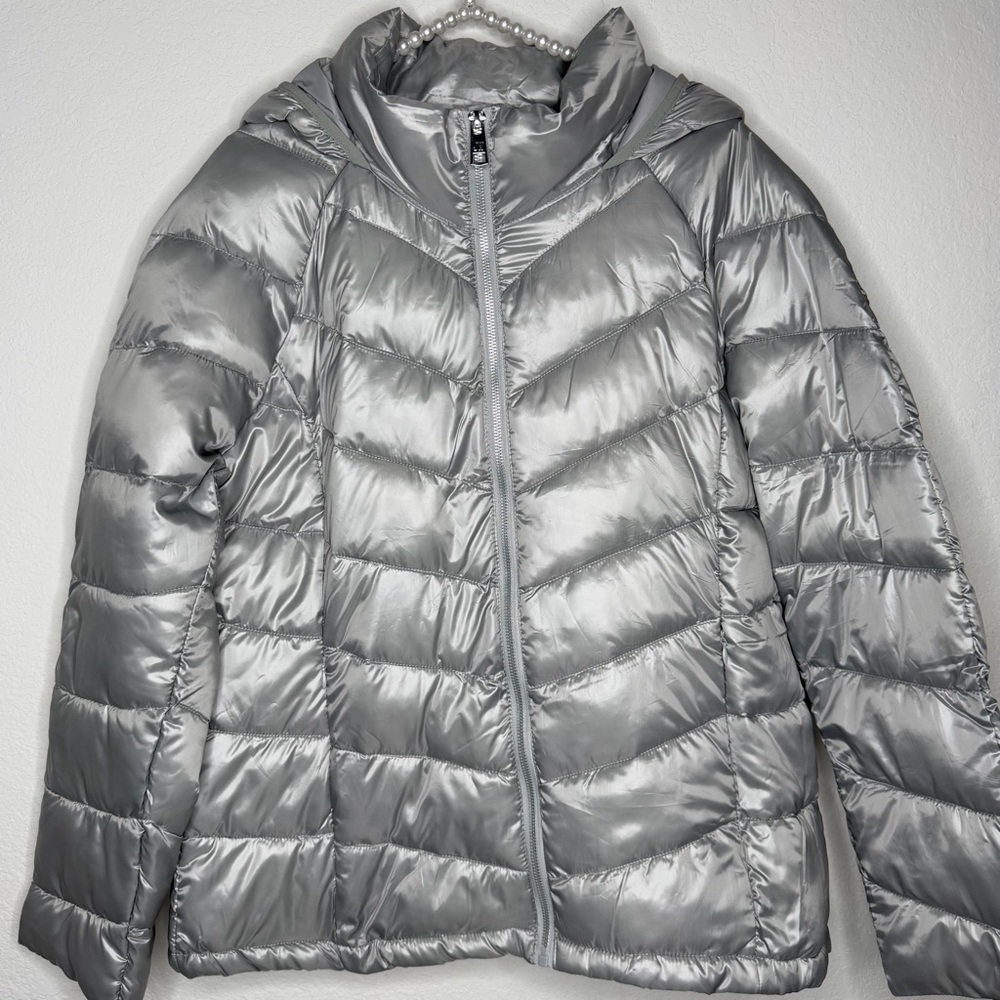 Jason Wu Metallic Silver Puffer Jacket with Travel bag